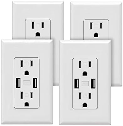 USB Outlet High Speed Charger Total 4.8A Quick Charging Capability, Child Proof Safety Duplex Receptacle 15Amp, Tamper Resistant Outlet Wall Plate Included bekca KT48 (4.8A USB Outlet 4pack)