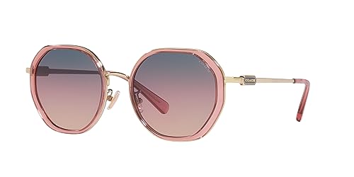 Coach HC7141 Sunglasses, Transparent Pink/Shiny Light Gold/Plum Purple Scarlet Gradient, 54 mm2
