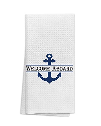 Ohsul Welcome Aboard Boat Anchor Highly Absorbent Beach Towels Kitchen Towels Bath Towels,Navy Blue Anchor Guest Towels Hand Towel For Bathroom Kitchen Hotel Gym Spa Decor,Ocean Lovers Men Boys Gifts #TOP13