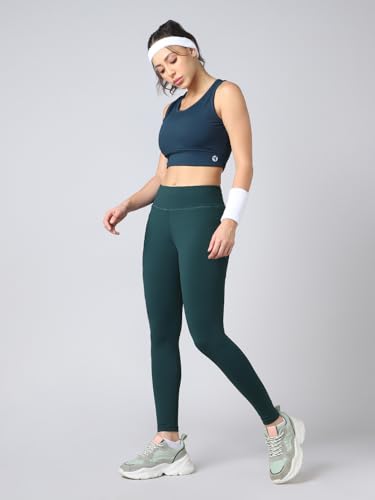 Image of TECHNOSPORT Women's Solid Slim Fit ELASTOPLUS Tights High Waist Polyester Gym Leggings for Yoga Running Workout UPF50+ Anti Odour