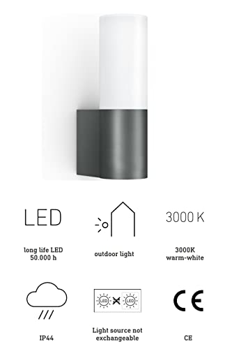 Steinel LED Außenleuchte L 605, ohne Sensor, 11,3 W Wandleuchte, warmweiße Wandlampe mit 729 lm, Aluminium, Opalglas, Anthrazit
