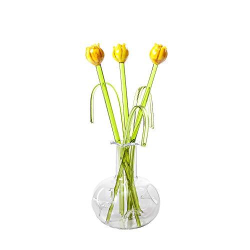 Artificial Flowers (Daffodils, Poppies, etc) in a Glass Vase Ornament | A Beautiful Home Decor and Gift for Special Occasions Including Mother’s Day, Birthday and Christmas, etc (Tulip)