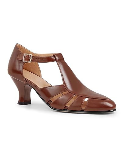 Coutgo Womens Low Heel Dress Shoes T-Strap Mary Jane Kitten Heels Dance Vintage Cutout Pumps