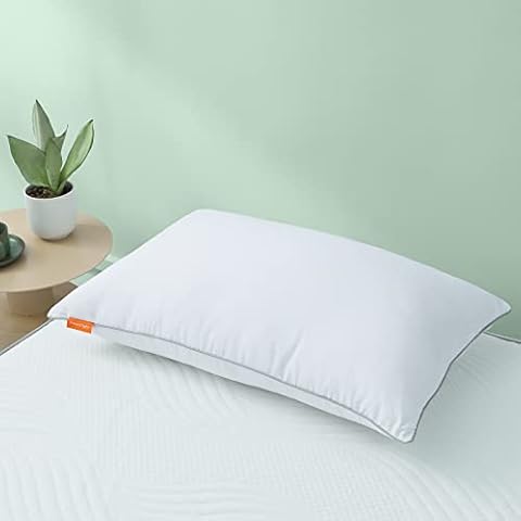 Sweetnight Pillow Hotel Quality Low Pillow-Microfibre Premium Soft Pillows with 100% Cotton Fabric Cover for Neck Shoulder Pain Sufferers(1 Pack, 48 x 74 cm) Cover
