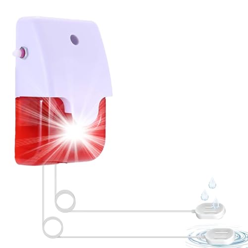 Détecteur de Fuites d'eau avec 2 Sondes (5m, Prolongeable jusqu'à 50m) - Alarme 120 DB avec Lumière Stroboscopique et Contrôle du Volume - pour Fuites et...