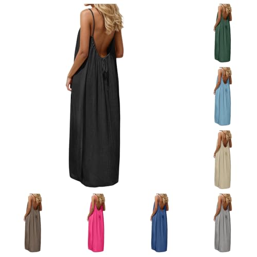 Robe Boheme Chic Caraco Dos Nu sans Manches pour Femme Robes Maxi d'été pour la plage Robe Casual...
