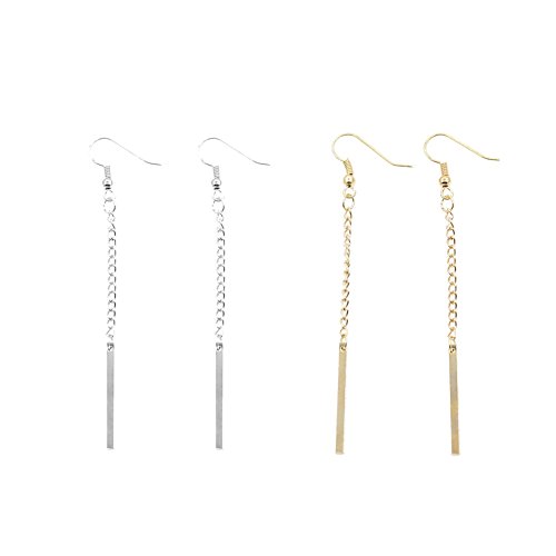 Long Earrings Set Chain Tassel Earrings Punk Style Ear-Hook by Smartcoco (Sliver+Gold)