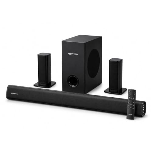 amazon basics 120W Soundbar with Subwoofer, 5.1 Channel Surround Sound System for TV, Home Theatre Speaker with HDMI ARC, Bluetooth 5.3, USB, AUX, Rem