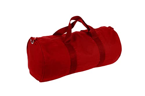 Tag&Crew Lightweight Solid Round Duffle Multifunctional Foldable Canvas Carry-on Gym Bag with Adjustable & Detachable Shoulder Strap Metal Accessories - Red2