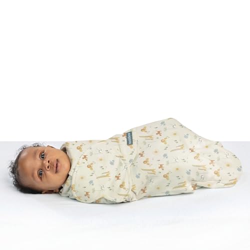 Image of SwaddleMe by Ingenuity Monogram Collection Baby Swaddle, 100% Cotton, Improves Sleep & Calms Startle Reflex, 0-3 Months, Pocket Fold Design for Easy Changes, 1.0 TOG, 3-Pack - Safari Swaddle