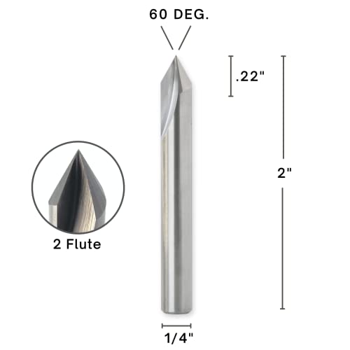 Routybits - 60 Degree - V Bit Engraver - 1/4 Inch Shank, Solid Carbide, Engraving, Cnc Router Bits #TOP1