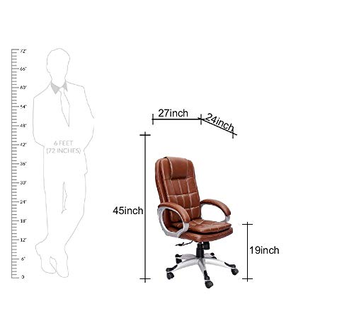 Image of High Back PU Leatherette Chair |Adjustable Height Chair| Executive & Director Chair | Nylon Handle & Wheel Base | Revolving Chair |Top Office Chair - (111012136 TanBrown)