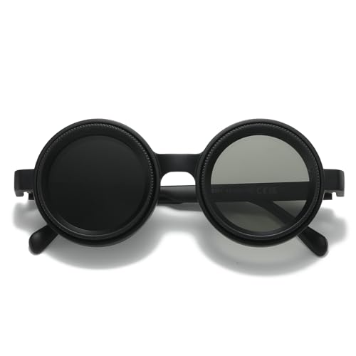 Round Glasses,Adjustable Tint Sunglasses,Stepless Dimming Halloween Costume Prop Circle Glasses