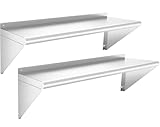 Chingoo Stainless Steel Shelf 12' x 48' - 2 Pack 350 lb Wall Mounted Commercial Stainless Steel Shelves Metal Shelving for Restaurant, Bar, Utility Room, Kitchen and Garage