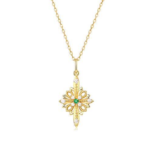 Pendentif en argent 925 et émeraude naturelle en pétales de croix