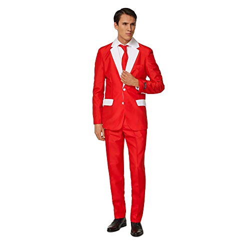 SUITMEISTER Men's Christmas Suit - Festive Santa Outfit Slim Fit - Red, White - Size M - Main Image