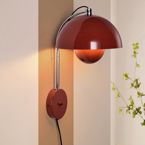 COSYLUX Mid-Century Modern Bud Plug in Wall Sconces for Bedroom Rust Red