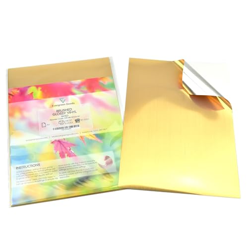 Evergreen Goods Brushed Gold Vinyl Sticker Label | 10 A4 Sheets, Waterproof, Printable | Self Adhesive, Compatible with Cricut & Silhouette