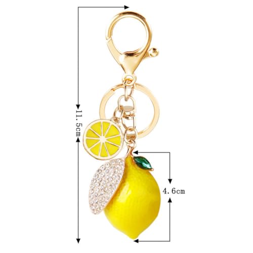 Image of Cute Lemon Keychain Rhinestone Fruit Keyring Car Key Chain Key Holder For Purse Bag Backpack Car Jewelry Gift For Women Men