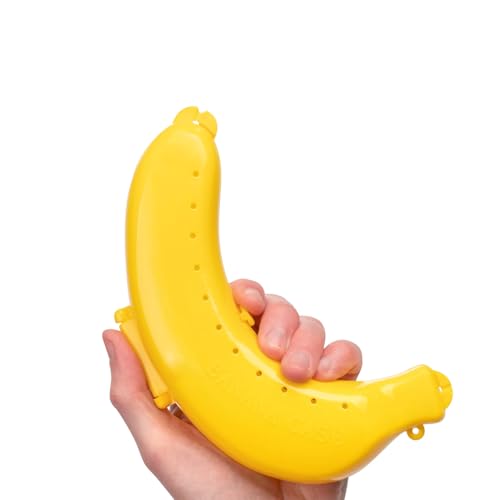 Image of Pack of 3 Banana Shaped Snack Box for Kids & Adults | Portable Dry Fruit Container with Ventilation Holes | Food Grade Plastic Travel Storage Case for Nuts, Snacks & Lunch (Yellow pink green)