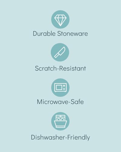 32 Piece Dinnerware Sets for 8 - Modern Style Stoneware Dinnerware Set - Scratch Resistant, Dishwasher Safe Plates and Bowls Sets Ceramic, Dish Set, Bowl and Plate Set - Black and Petrol Blue… - Image 6