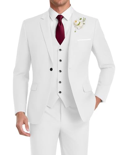 HUUTOE Costume 3 pièces élégant pour mariage, bal de fin d'année, affaires, blazer à un bouton, veste gilet et pantalon, smoking, pour homme,...