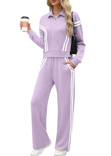 Image of XIEERDUO Lounge Sets for Women 2025 Sweatsuit 2 Piece Outfits Sweatshirt Wide Leg Sweatpant Tracksuit Matching Set