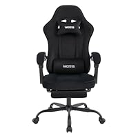 WOTSTA Gaming Chair for Adults, Ergonomic Gaming Chair with Footrest, Lumbar Support and Headrest, Adjustable Height computer chairs gaming, fabric gamer chair for Home Office, Black