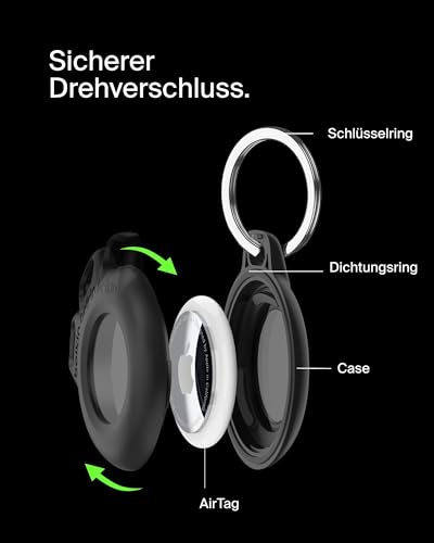 Belkin wasserfester Apple AirTag Secure Holder mit Schlüsselanhänger, robust und Kratzfest, AirTag Hülle, Accessoire für Schlüssel, Haustiere, Gepäck, Rucksäcke usw. – Schwarz (1er-Pack)