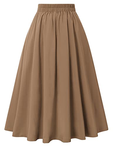 Image of Belle Poque Women's Midi Pleated A-Line Skirts Pockets