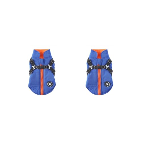 2のセット冬用ペットハーネスジャケット 防水 防風 コート ランニング 軽量 ユニバーサル 衣類 バックフック 服飾り ブルー S, 青