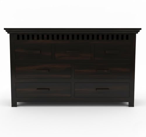 Image of GateWay Furniture Sheesham Wooden Chest of Drawers with 7 Drawers | Wood Dresser Storage Cabinet for Bedroom | Chest of Drawers Organizer for Living Room | Wooden Drawer Cabinet (Reck, Walnut Finish)