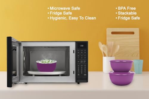 Image of Zaib Stainless Steel Microsafe Mixing Bowl Set with Lid, Purple, Set of 3 | Kitchen Food Storage, Serving & Reheating | Steel Inside Plastic Outside | Stackable (Classic Purple)