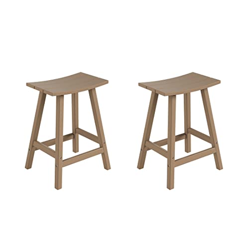 WestinTrends Malibu 2 Piece Set of 24 Height Outdoor/Patio Saddle bar stools, Weathered Wood
