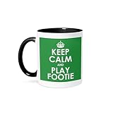 3dRose Keep calm and play footie, Green and White 11oz Two-Tone Black Mug