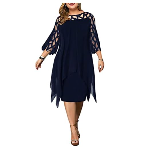 Minetom Donna Vestiti Elegante Manica Lunga Vestito da Cerimonia Cocktail Abito Taglie Forti Abiti al Ginocchio D Blu XXL