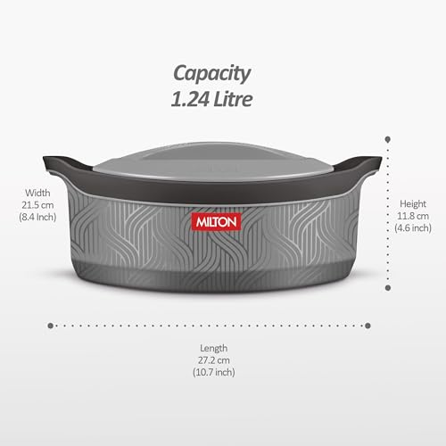 Image of MILTON Evoke 1500 PU Insulated Inner Stainless Steel Casserole, 1240 ml, Grey, BPA Free, Food Grade, Hot and Cold, Easy to Carry, Easy to Store, Chapati, Roti, Curd Maker