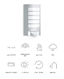 Steinel Lampa zewnętrzna L 12 S srebrna, czujnik ruchu 180°, zasięg 10 m, solidna aluminiowa osłona, E27, maks. 60W, kinkiet