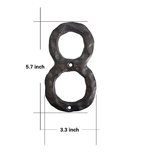 6 Inch House Numbers, Cast Iron Metal Home Address Number, Heavy Duty & Sturdy, Unique Hammered Look,Number 8 - Thumbnail 3