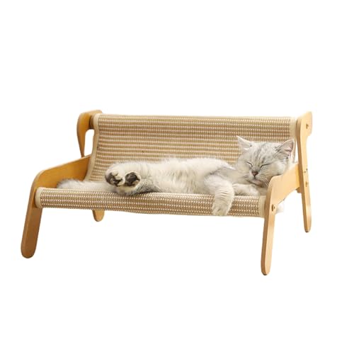 猫ベッド ハンモック夏用 通気性 爪とぎ対応 丈夫な木製フレーム 藤素材/麻布2種 涼しいソファ 猫 ペット 犬 ペット 取り外し簡単 お手入れ楽 屋内外 (A型」-麻素材) (リクライニングチェア猫つかみボード猫の巣【麻布タイプ】)