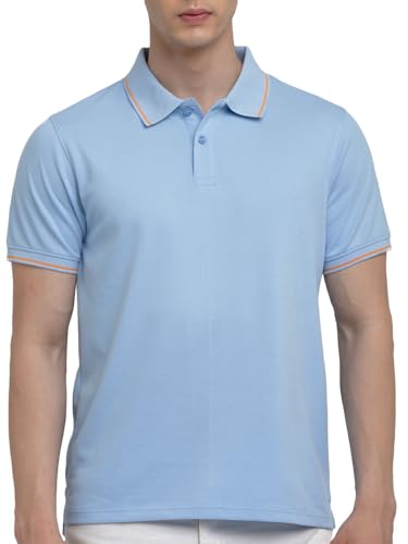Image of Deniklo Cotton Rich Half Sleeve Regular Fit Solid Polo Tshirt for Men (DK801-L Powder Blue)