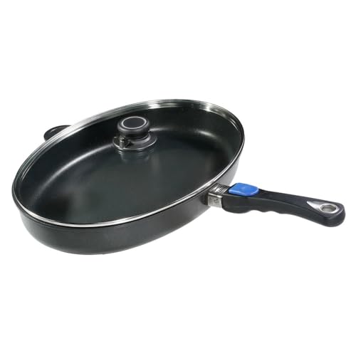 Set Gundel GUSS-FISCHPFANNE INDUKTION mit Glasdeckel 41 x 27 cm Höhe 5cm Titan-Keramik-Oberfläche PFOA-frei ovale Pfanne