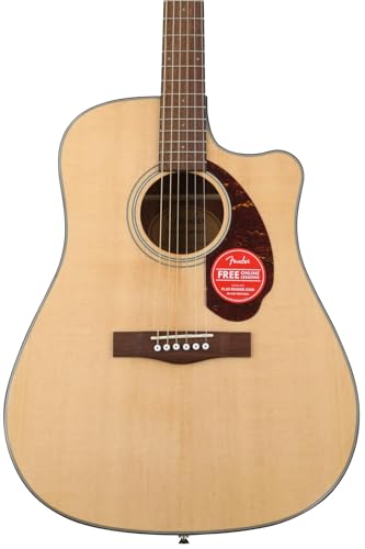 Fender CD-140SCE - Guitarra electroacústica Dreadnought, natural, funda rígida incluida, mango cómodo,...