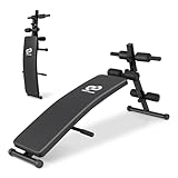 Goplus Adjustable Decline Sit Up Bench for Exercise, Foldable Curved Slant Bench with High Density Foam Cushioned Seat, Heavy Duty Metal Frame, Full Body Ab Workout Equipment for Home Gym, Black