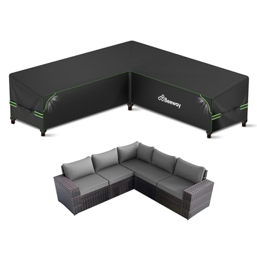 BEEWAY Garden Furniture Cover L Shape with Air Vent Waterproof Outdoor Patio Rattan Sectional Corner Sofa Cover V Shaped - 420D Oxford Fabric Windproof - 215/215x87x80/66cm