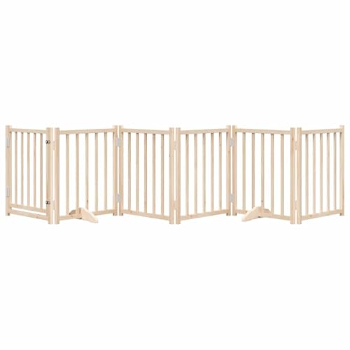 vidaXL Hundetor 6-TLG., Hundegitter Faltbar mit Tür Stützbeine, Schutzgitter für Wohnzimmer Küche Treppe, Haustiertor Türschutzgitter, Massivholz Tanne