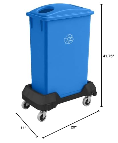 Image of 23 Gallon Slim Rectangular Garbage Can - with Bottle /Can Lid + Wheels - Blue