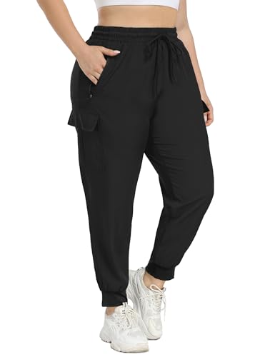 FOREYOND Plus Size Cargo Pants for Women Lightweight Quick Dry Hiking Pants Cropped Joggers Pants with Zipper Pockets