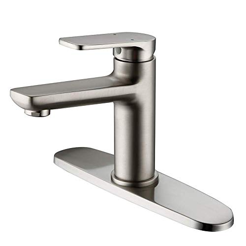 Bathroom Faucet, HMEGAO Single Handle Single Hole or 3 Holes Bathroom Sink Faucet Brushed Nickel with 10 Inch Deck Plate,NEOPERL Bubbler and Lead-Free Copper Vanity Bathroom Faucet, HMEGAO Single Handle Single Hole or 3 Holes Bathroom Sink Faucet Brushed Nickel with 10 Inch Deck Plate,NEOPERL Bubbler and Lead-Free Copper Vanity