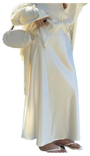 Women's A-Line Satin Fishtail Skirt Elastic Waist Summer Solid Casual Long Loose Daily Skirt